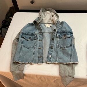 Treasure & Bond Light Blue Denim Jacket with Gray Hood Kids M